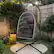 Angle. APRILSOUL - Outdoor Egg Hanging Chair with Stand Patio Wicker Swing Egg Chair Indoor Swinging Chair Outdoor Hammock Egg Chair - Black.