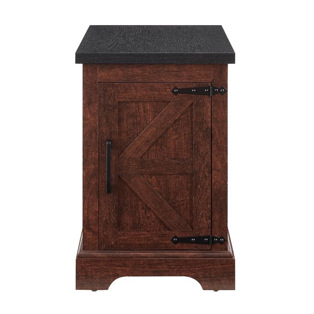 Alt View 9. Loheer - Loheer Farmhouse End Table Rustic Nightstand Oak Side Table with Barn Door Adjustable Shelf for Living Room Bedroom - Oak.