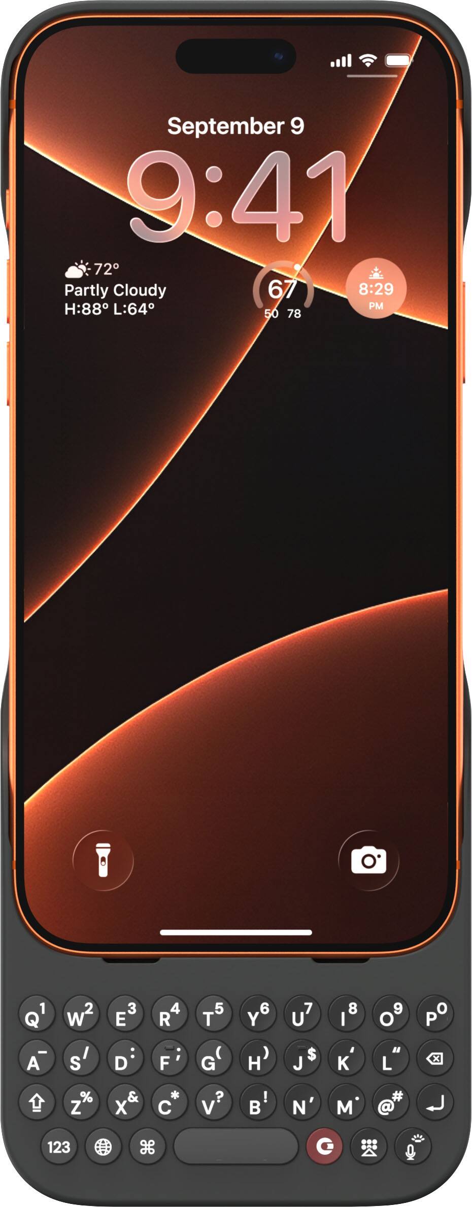 September 9  
9:41  
72° Partly Cloudy  
H:88° L:64°  
8:29 PM  
50 78  
Q W E R T Y U I O P  
A S D F G H J K L  
Z X C V B N M