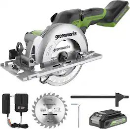 Greenworks - 24V Brushless 4.5" Mini Circular Saw Kit, 6500 RPM Compact Cutting Saw with Blade, Battery, and Charger