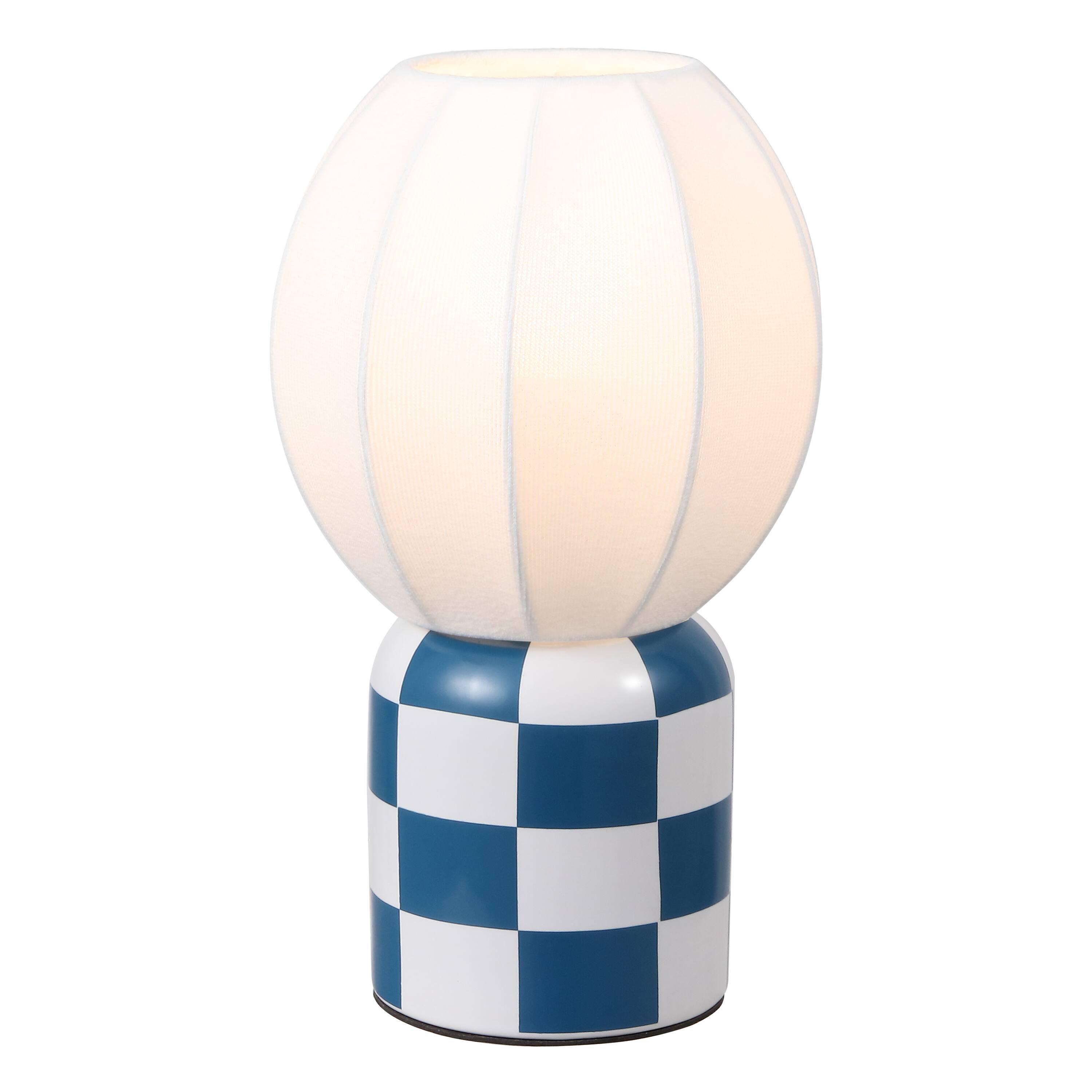 Front. Jonathan Y - Valarie 10.3 in. Contemporary Modern Checkerboard Ceramic with Ribbed Cocoon Globe Shade LED Mini Table Lamp, Navy/White - Navy/White.