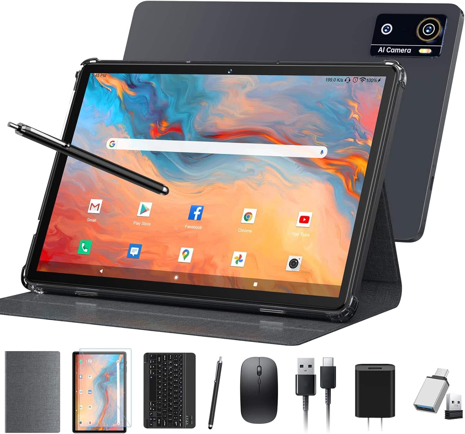 ANTEMPER - Android 16 Tablet 2026 Newest 10 Inch Tablet AI Gemini 12GB RAM + 64GB ROM + 1TB Expand, 2in1 Tablets with Keyboard - Gray