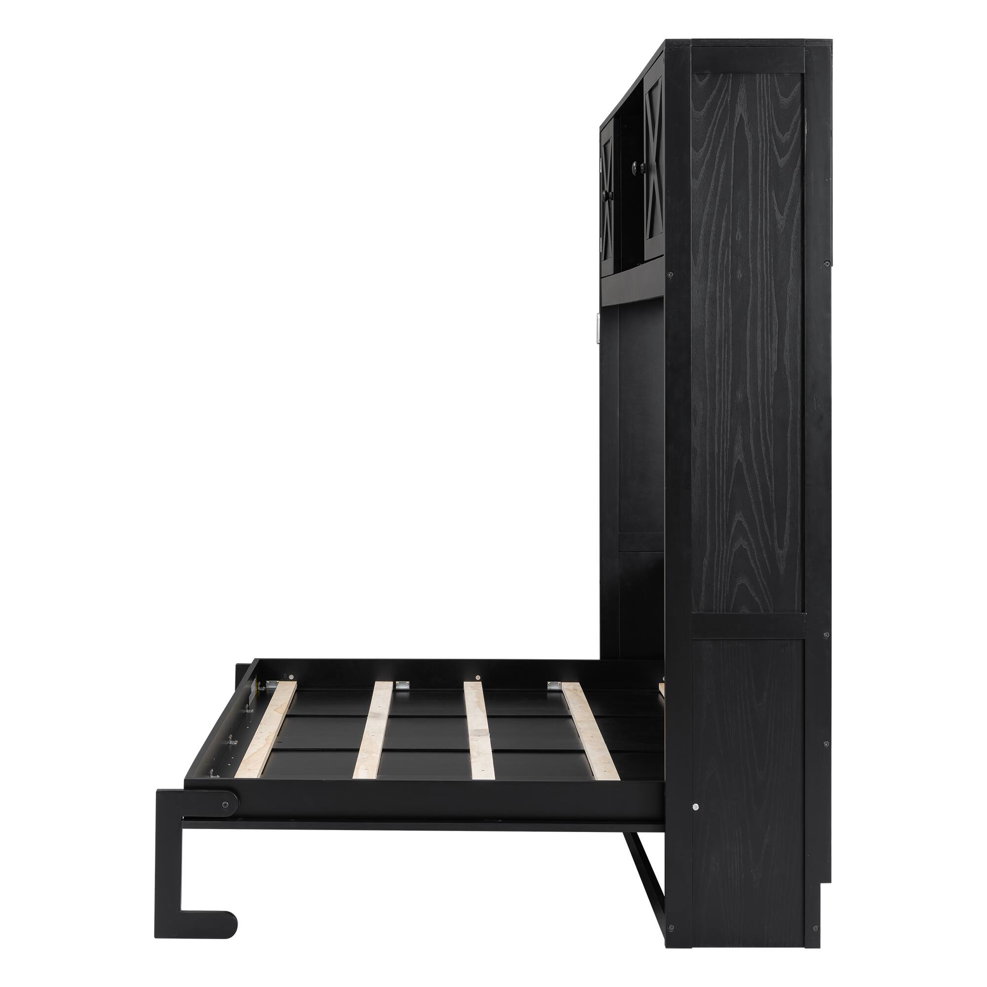 Alt View 2. Whisen - Full Size Murphy Bed with Integrated Storage Cabinets, Space-Saving Foldable Wall Bed Frame - Black.