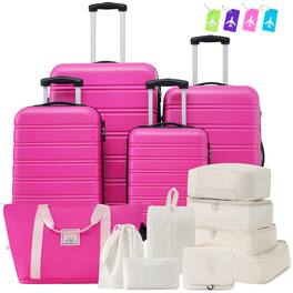 HTUTWOO - Hardshell Luggage Sets 4 pcs + Bag - Spinner Suitcase with TSA Lock, Lightweight 16"+20"+24"+28" Luggages - Pink