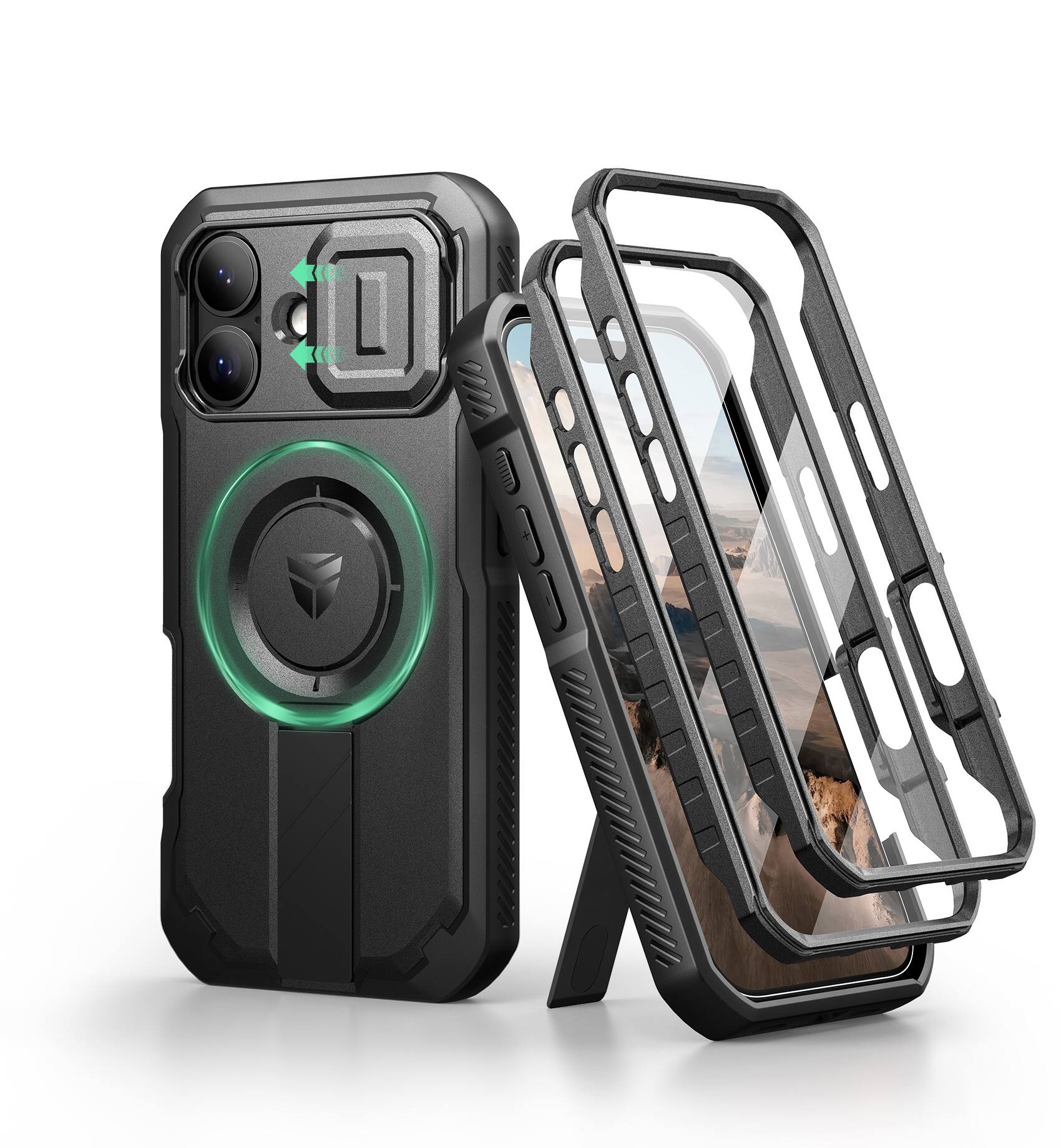 Front. dexnor - Dexnor iPhone 17 Case: Camera Cover & Kickstand & Screen Protector, MagSafe, Rugged Bumper Cases ,Black - Black.