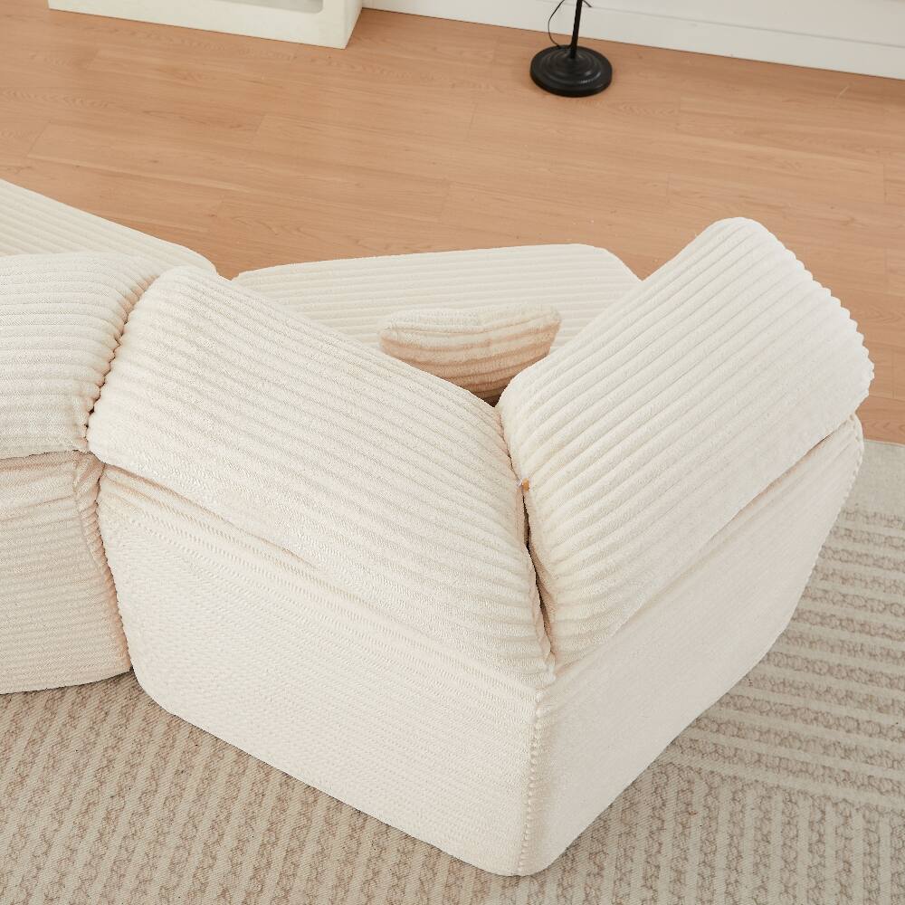 Alt View 9. Loheer - Loheer Modular Sofa 53-Inch Cream Corduroy Single Seater Lounge Chair Pentagonal Foam Sofa - Cream.