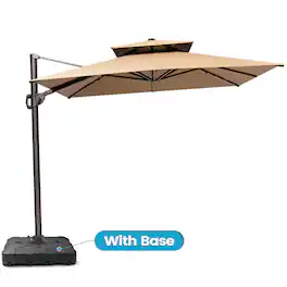 Crestlive Products - 9x11ft Aluminum Dual Top Crank Cantilever Patio Umbrella with Base - Brown