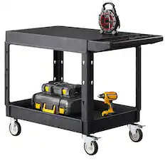 Front. VEVOR - Utility Cart, 550 lbs Load Capacity, 37 x 25.4-inch Service Cart, Two-Shelf Heavy Duty Plastic Utility Cart - Black.