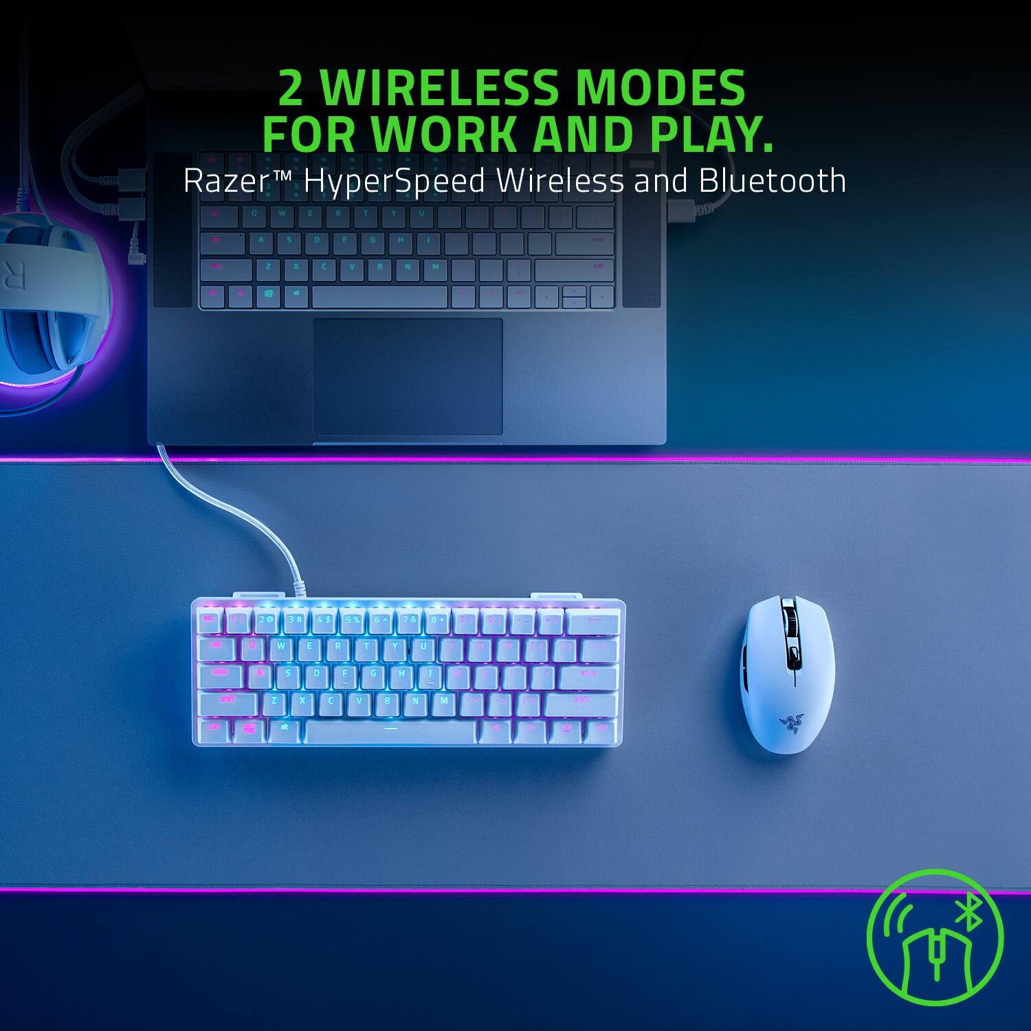 2 Wireless Modes for Work and Play. Razer HyperSpeed Wireless and Bluetooth Keyboard.
