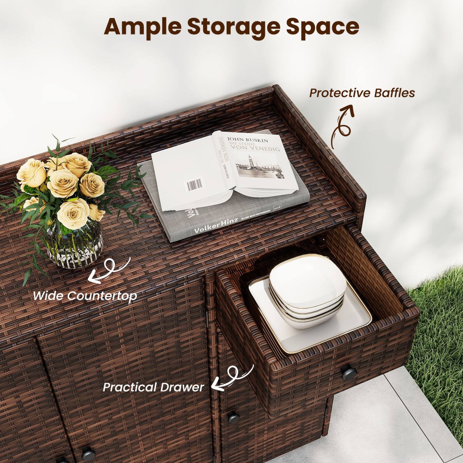 Ample Storage Space  
Protective Baffles  
JOHN RUSKIN VENEDIG DIE STEINE VON VENEDIG DIE DIEUN VON SONGHTS  
Vol Petary CING VolkerHinz  
Wide Countertop  
Practical Drawer