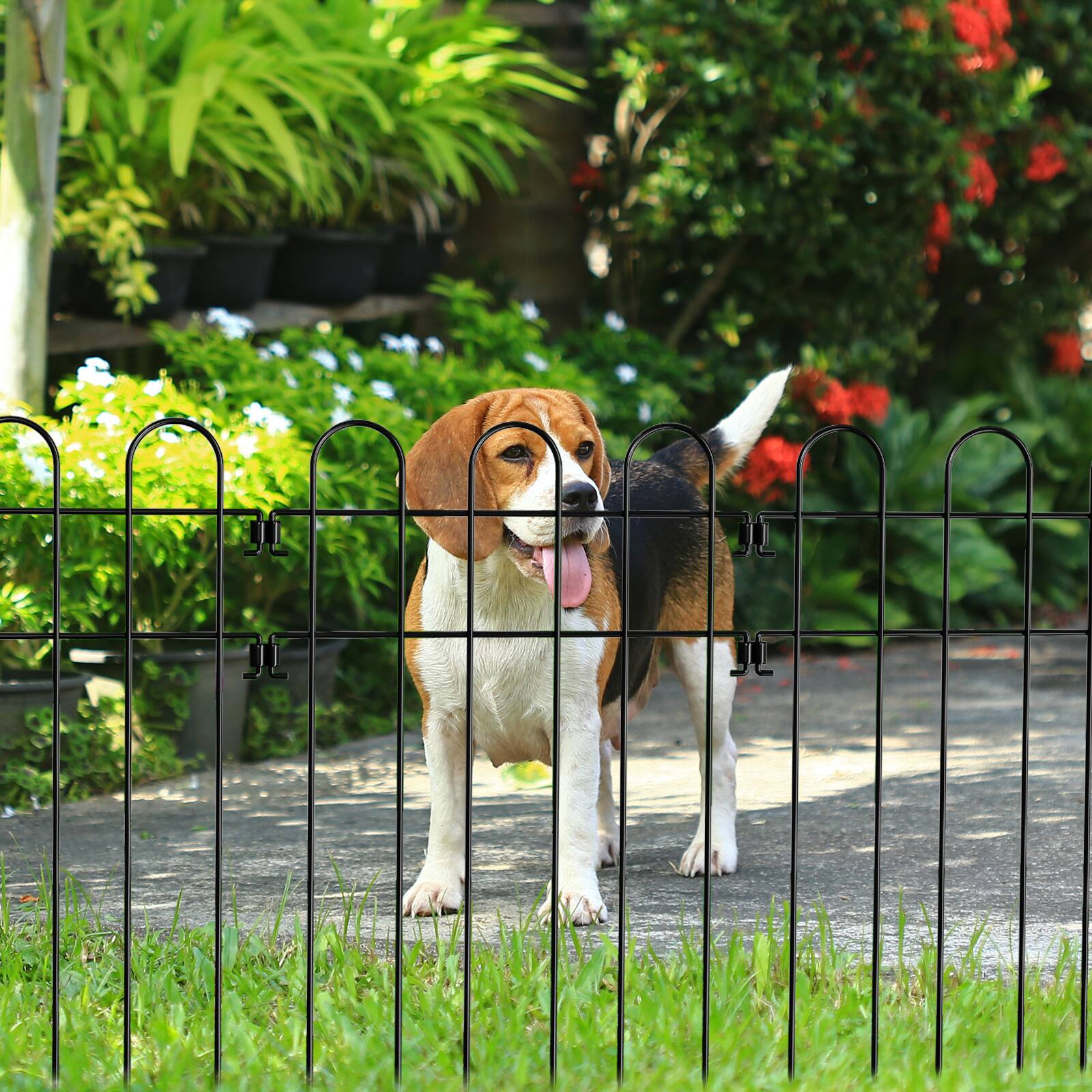 Alt View 1. Oumilen - 20-Pack No Dig Animal Barrier Fence, 16.5in Tall Black Metal Garden Border with 1.5in Spike Spacing.