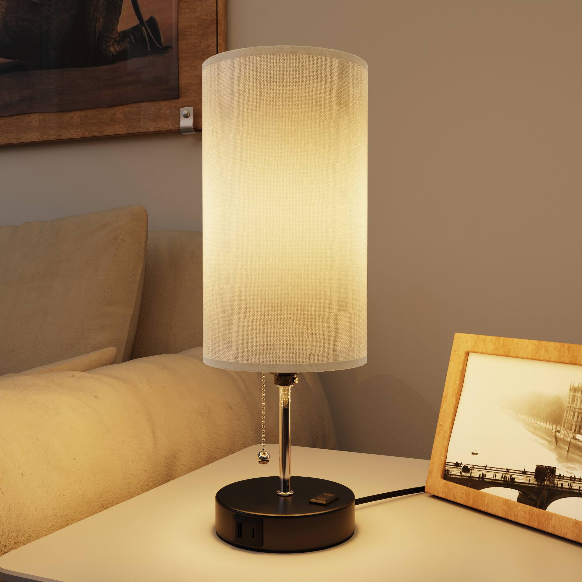 Alt View 2. PAIHOME - Modern Linen Cylinder Table Lamp, Zipper Bedside Lamp Nightstand Desk Lamp for Bedroom Office, 60W LED Bulb Included - Grey.