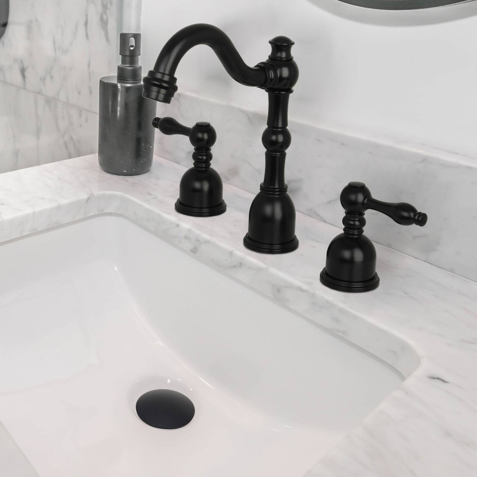 Alt View 2. Akicon - Akicon Matte Black Pop-Up Bathroom Sink Drain Stopper With Overflow - Matte Black.