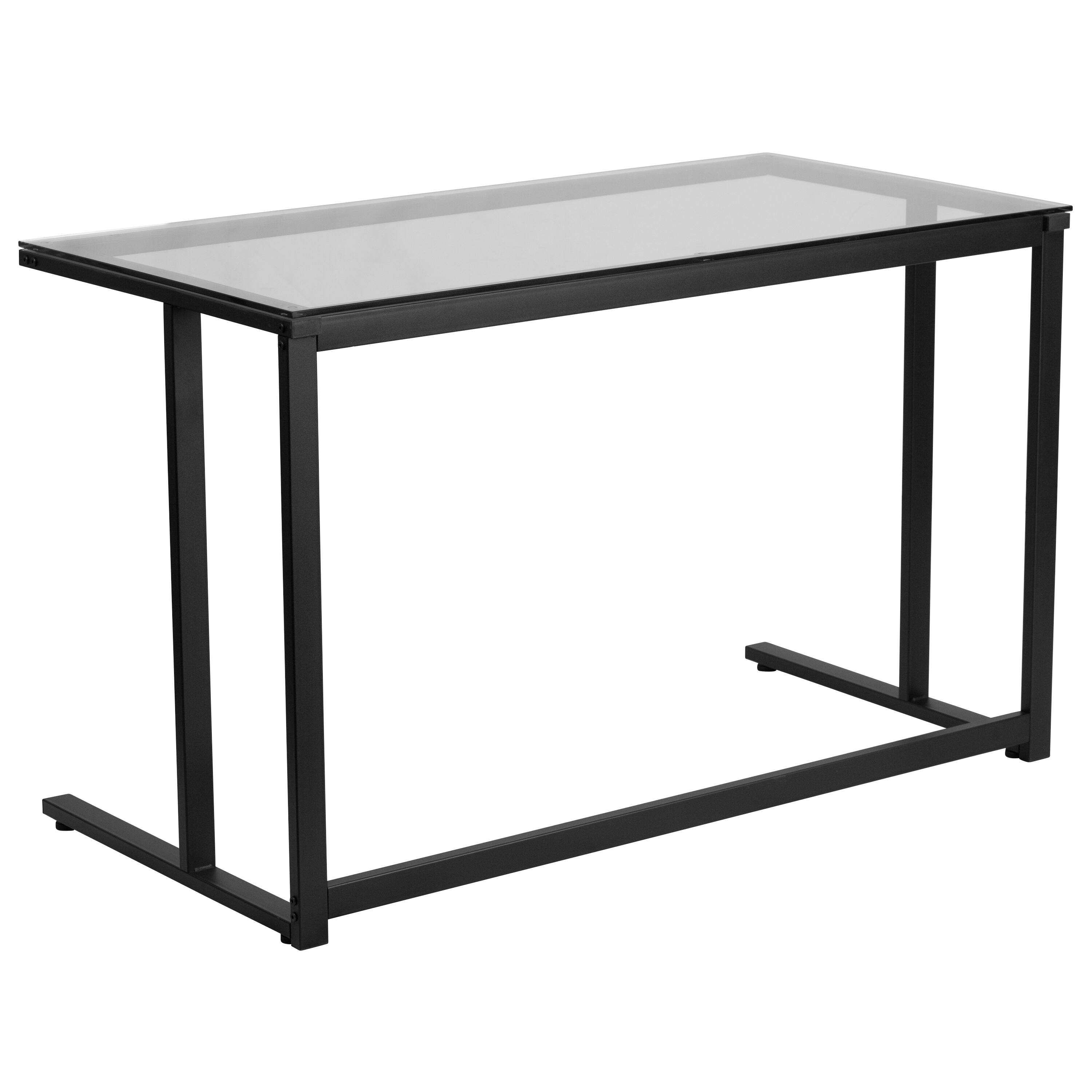 Alt View 5. Emma + Oliver - Glass Top Desk with Pedestal Metal Frame - Home Office Furniture - Clear Top/Black Frame.