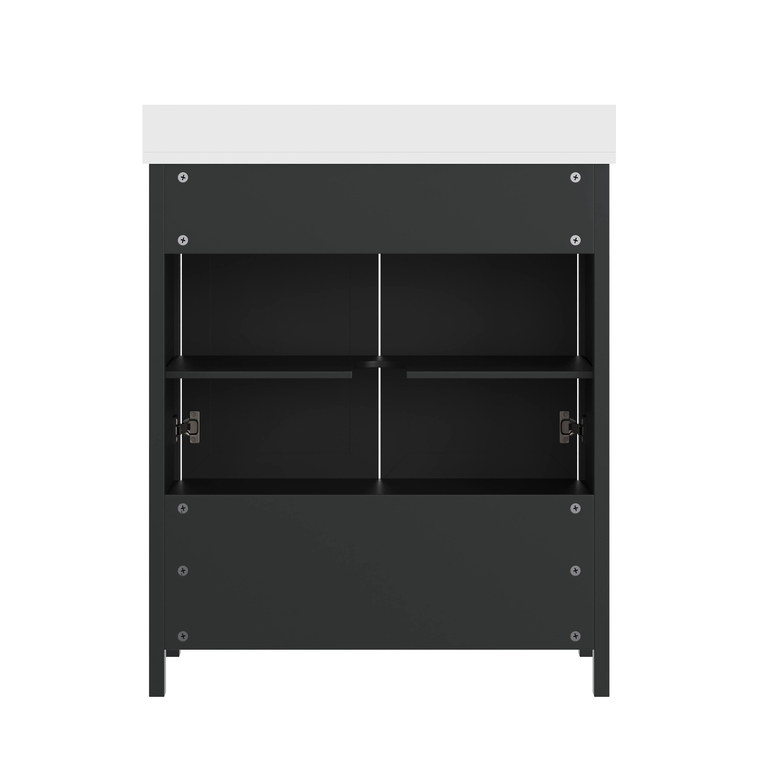 Alt View 4. Emma + Oliver - Bathroom Vanity w/ Ceramic Undermount Sink, Cabinet, Bottom Drawer - Black Frame/Black Hardware.