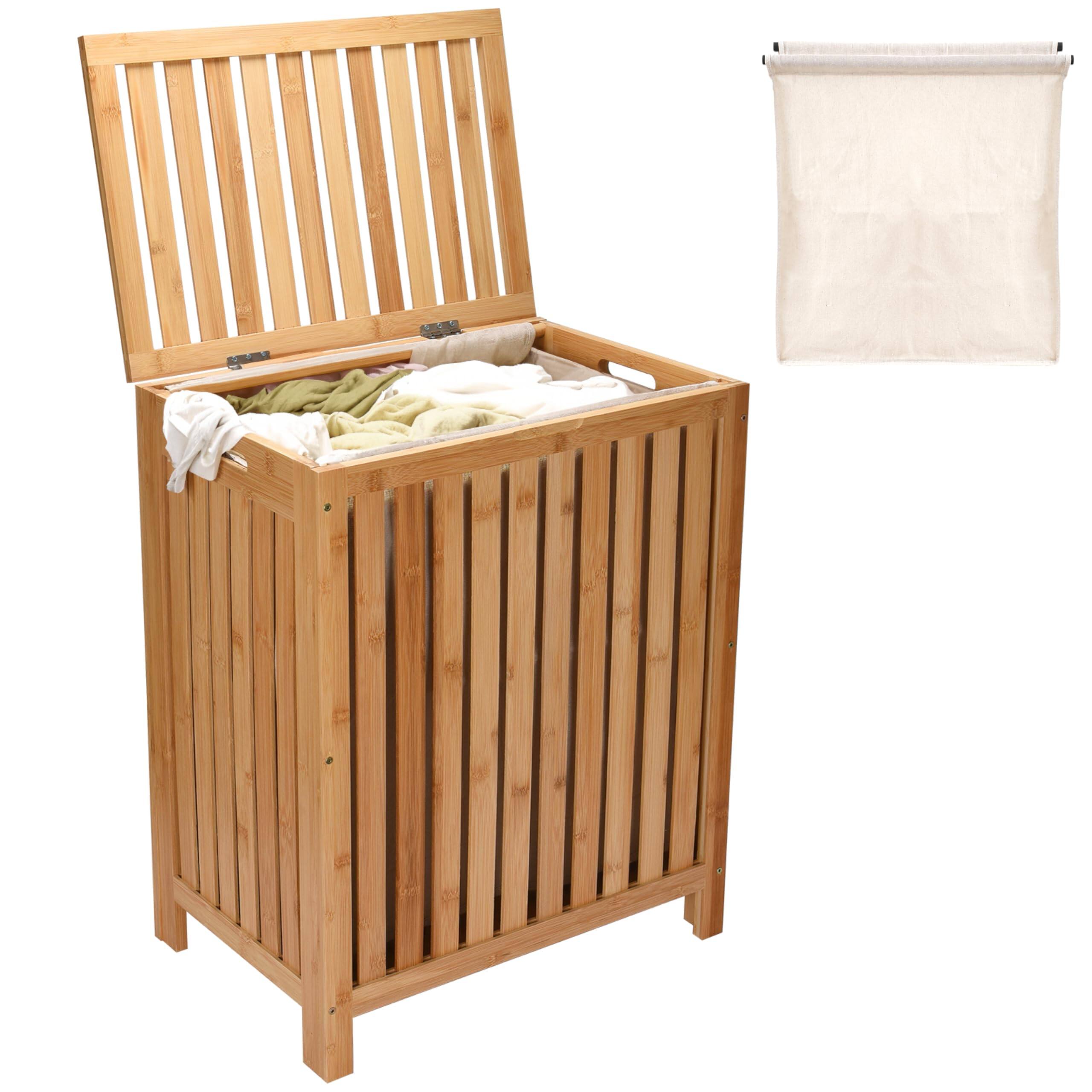 Front. DORLUKFU - 2LB Depot Laundry Hamper - 25x20x13-Inch Waterproof Bamboo Laundry Basket with Lid - Clothes Hamper for Clothes, - Natural Brown.