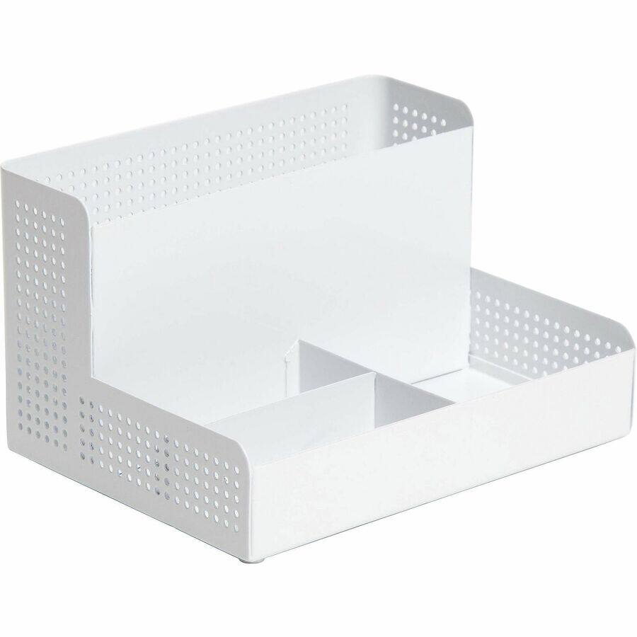 Left. U Brands - U Brands Modern Perforated Metal Storage Cup 4 Compartment 3.90" x 6.90" x 5.30" Compact White Metal - White.