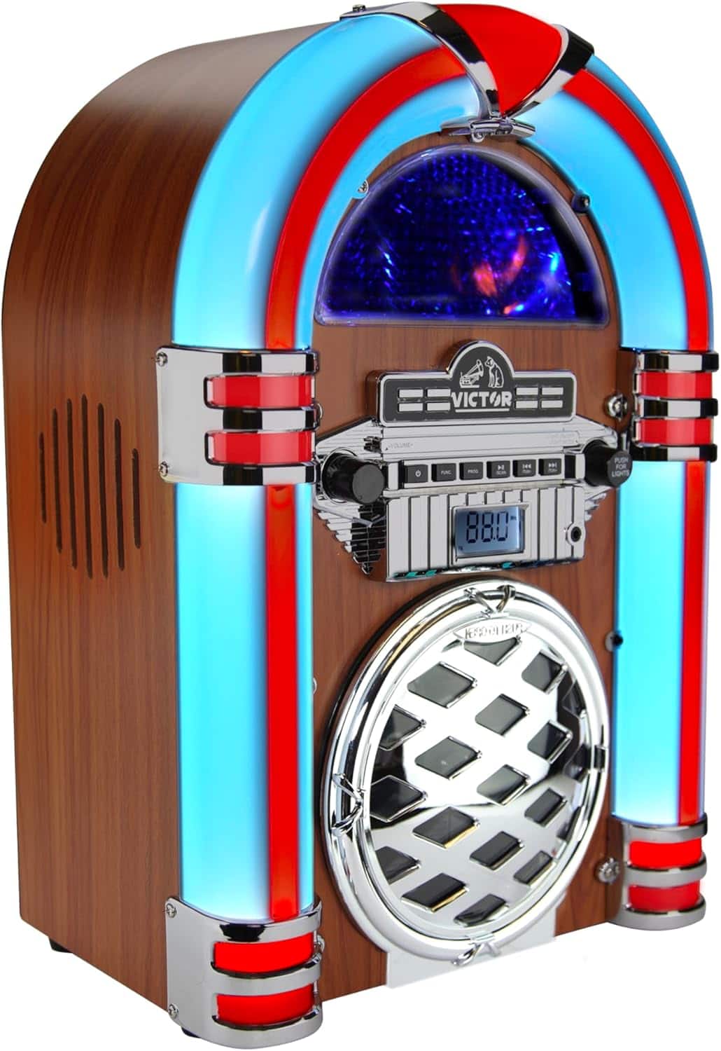 Victor - BROADWAY Desktop Bluetooth LED Jukebox Speaker with CD Player and FM Radio - Mahagony - Brown