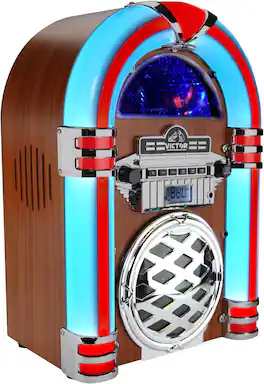 Victor - BROADWAY Desktop Bluetooth LED Jukebox Speaker with CD Player and FM Radio - Mahagony - Brown