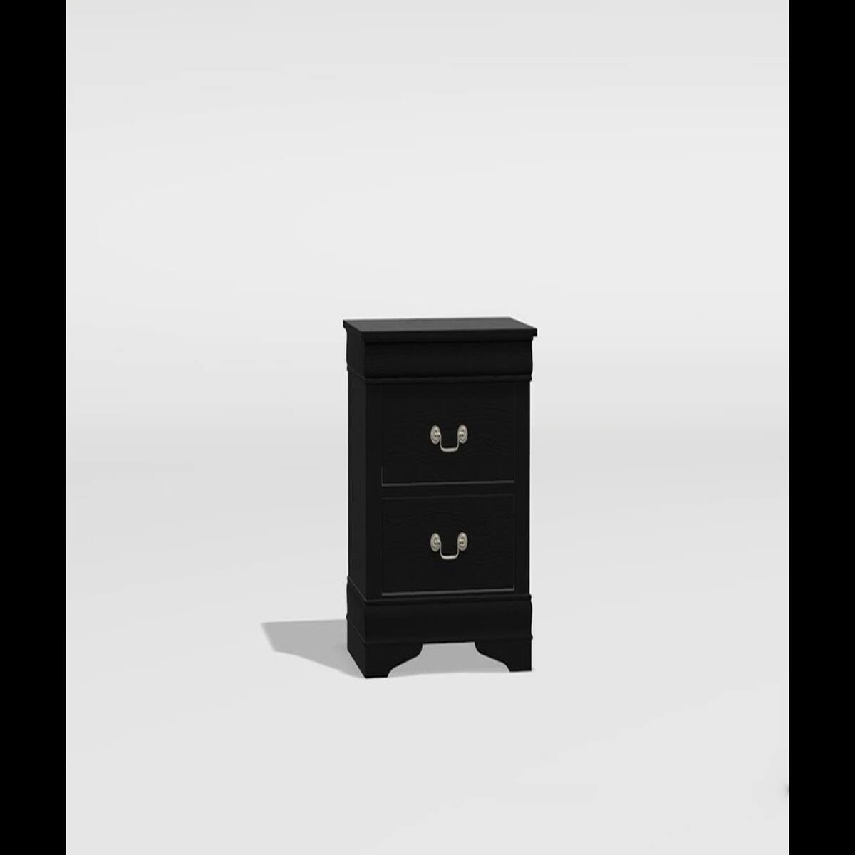 Left. Loheer - Loheer Black Solid Wood Nightstand with Two Drawers for Bedroom Storage - Black.