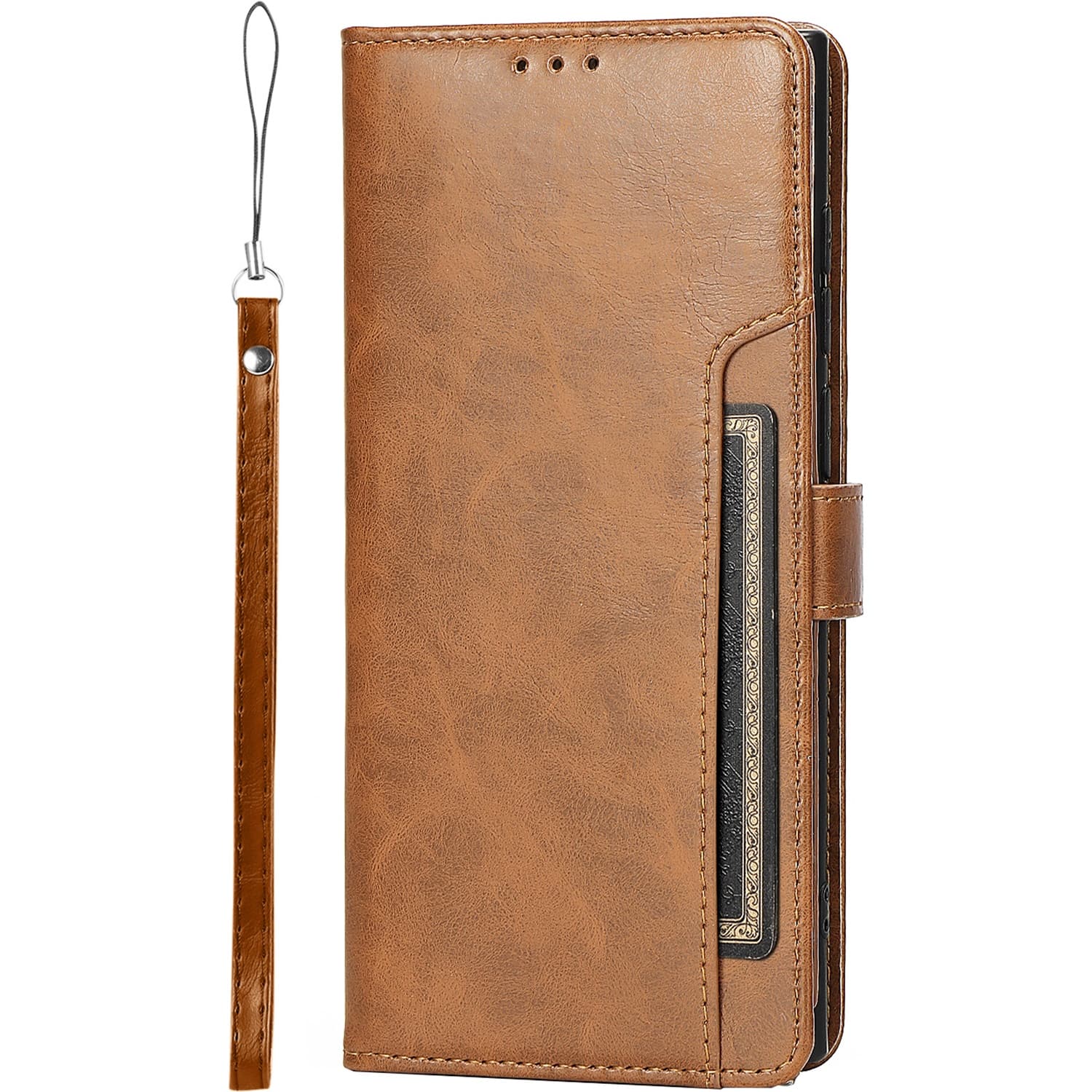Left. SaharaCase - Folio Wallet Case for Samsung Galaxy S22 Ultra - Brown.