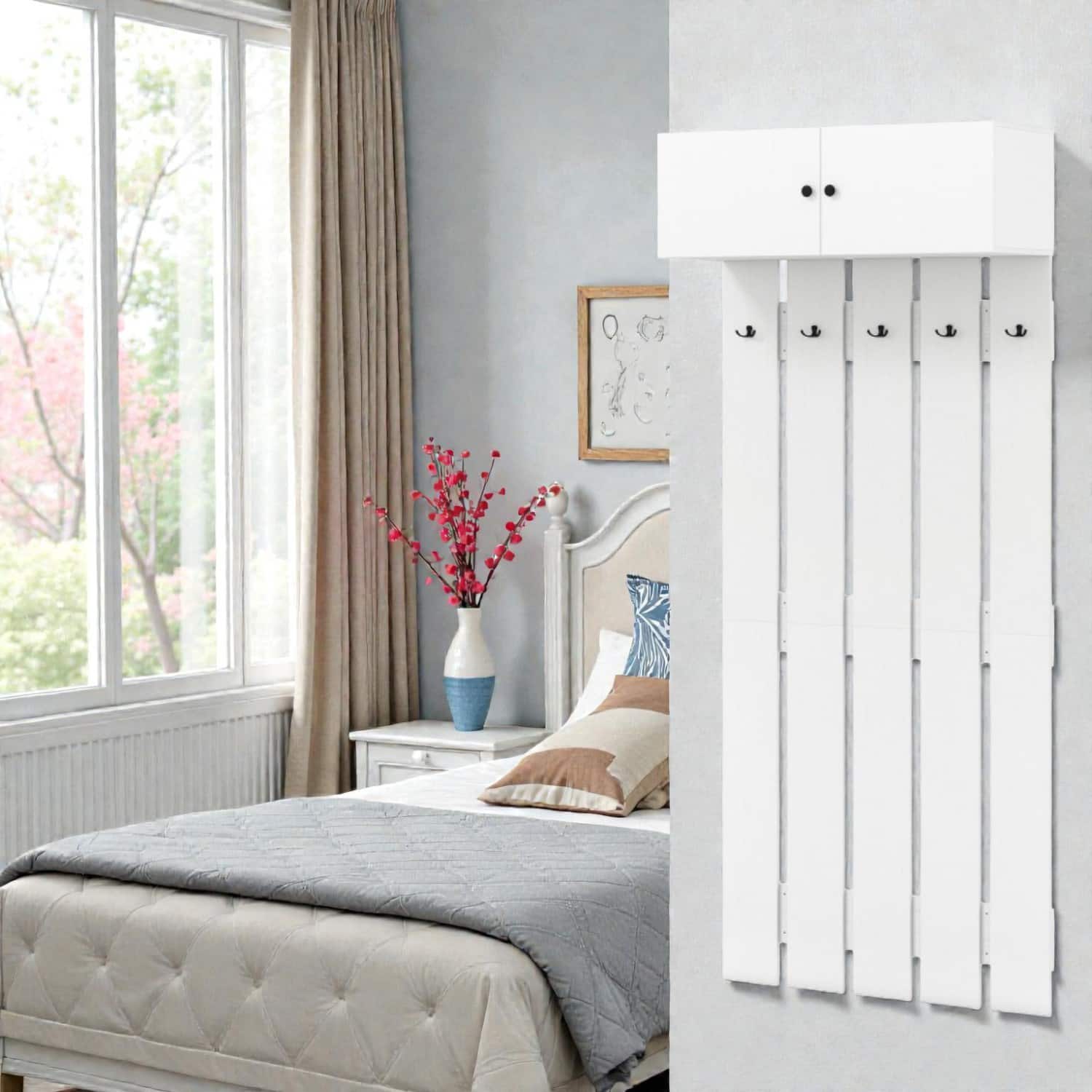Hivvago - Wall-Hung Clothing and Coat Storage Rack for Hallways - White