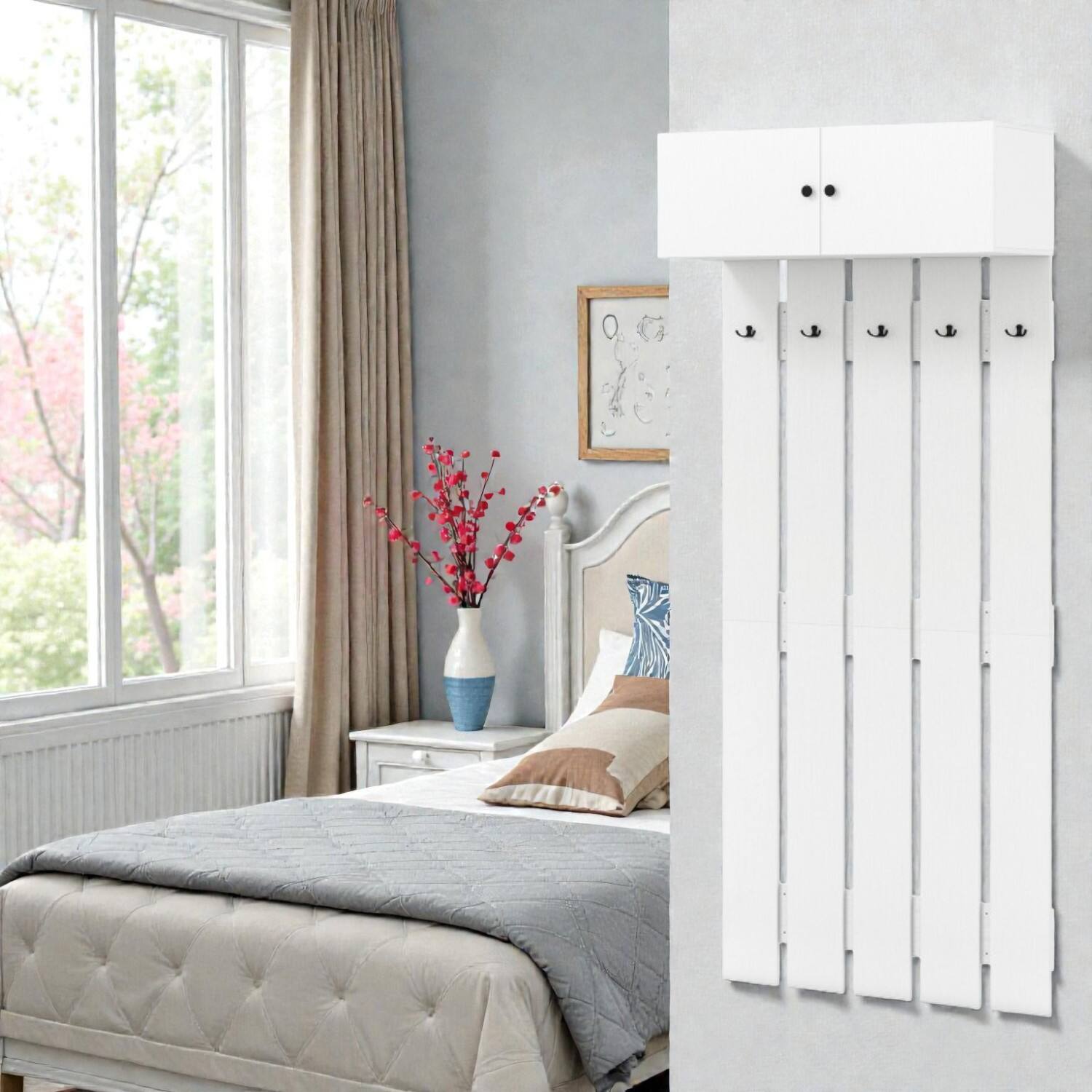 Front. Hivvago - Wall-Hung Clothing and Coat Storage Rack for Hallways - White.