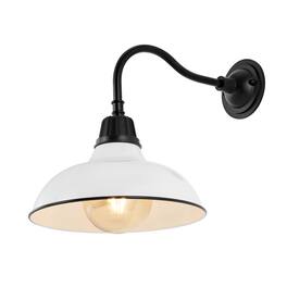 Jonathan Y - Aurora 12.25" 1-Light Farmhouse Industrial Indoor/Outdoor Iron LED Gooseneck Arm Outdoor Sconce, White - White/Black