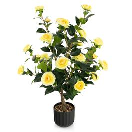 Costway - 1 PCS 38" Artificial Camellia Tree Faux Floral Plant Fake Tree for Decoration - Yellow