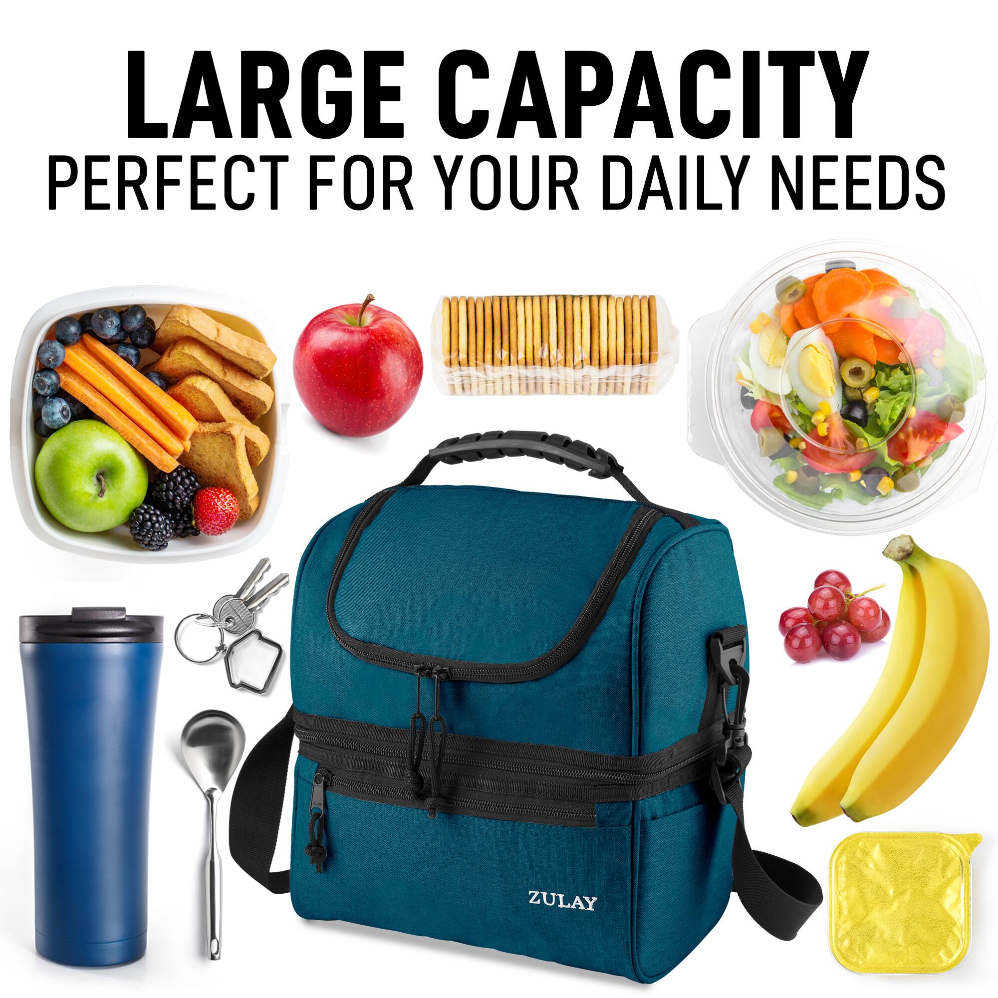 Zulay Kitchen Insulated Lunch Bag For Men and Women Reusable Dual