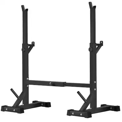 Front. KERDOM - Adjustable Squat Rack Stand, Anti-Rust Heavy Duty Steel Barbell Storage Rack Weight Bench Press Weightlifting Bar 550Lbs - Black.