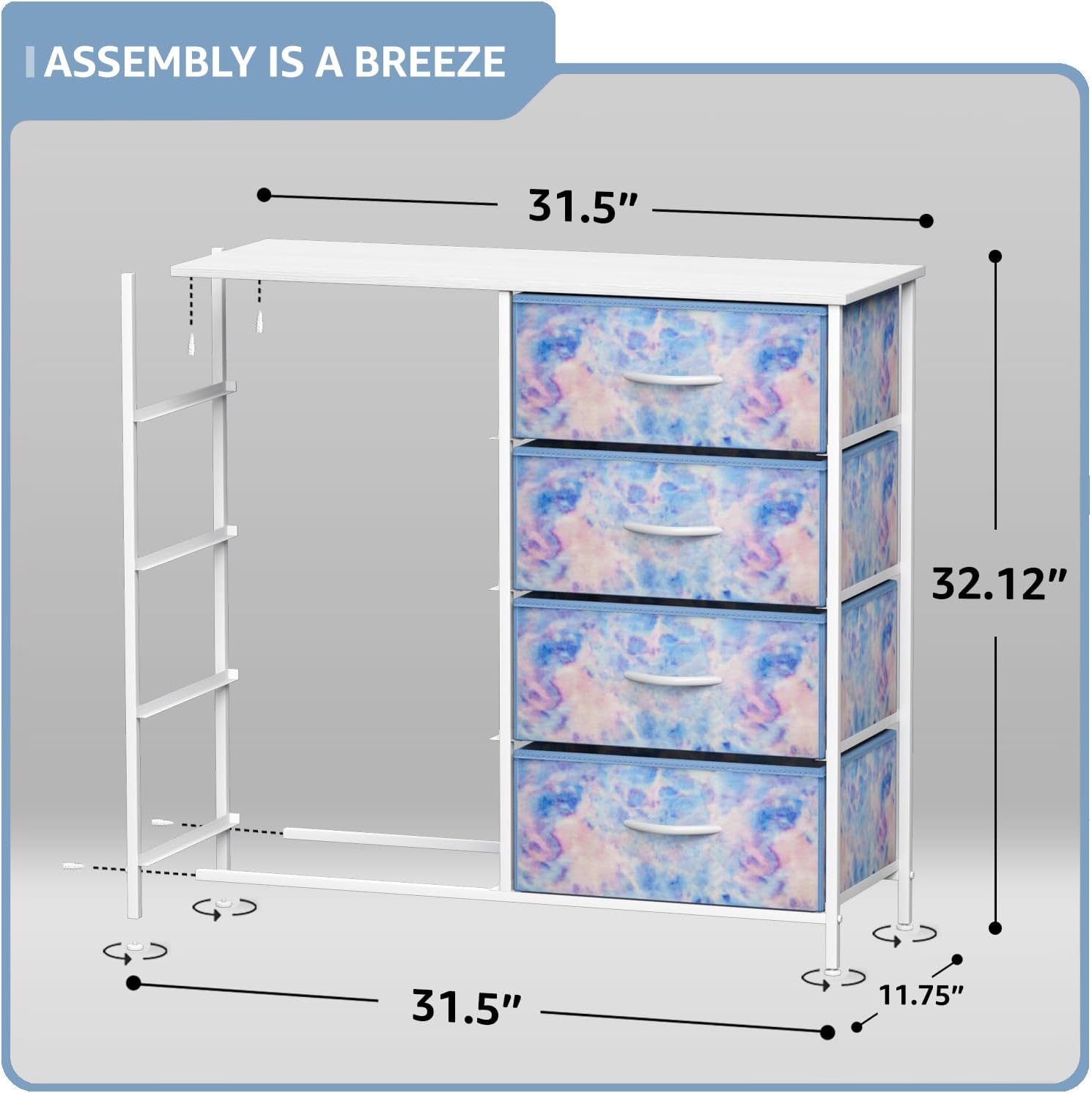 ASSEMBLY IS A BREEZE

31.5"  
32.12"  
31.5"  
11.75"