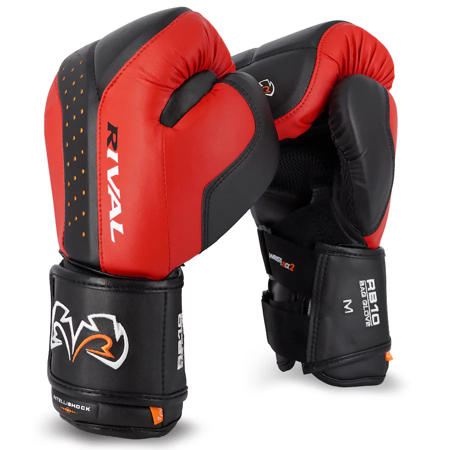 Rb10 Rivals RIVAL Boxing RB10 Intelli Shock Hook and Loop Bag Gloves XL Black/Red ...