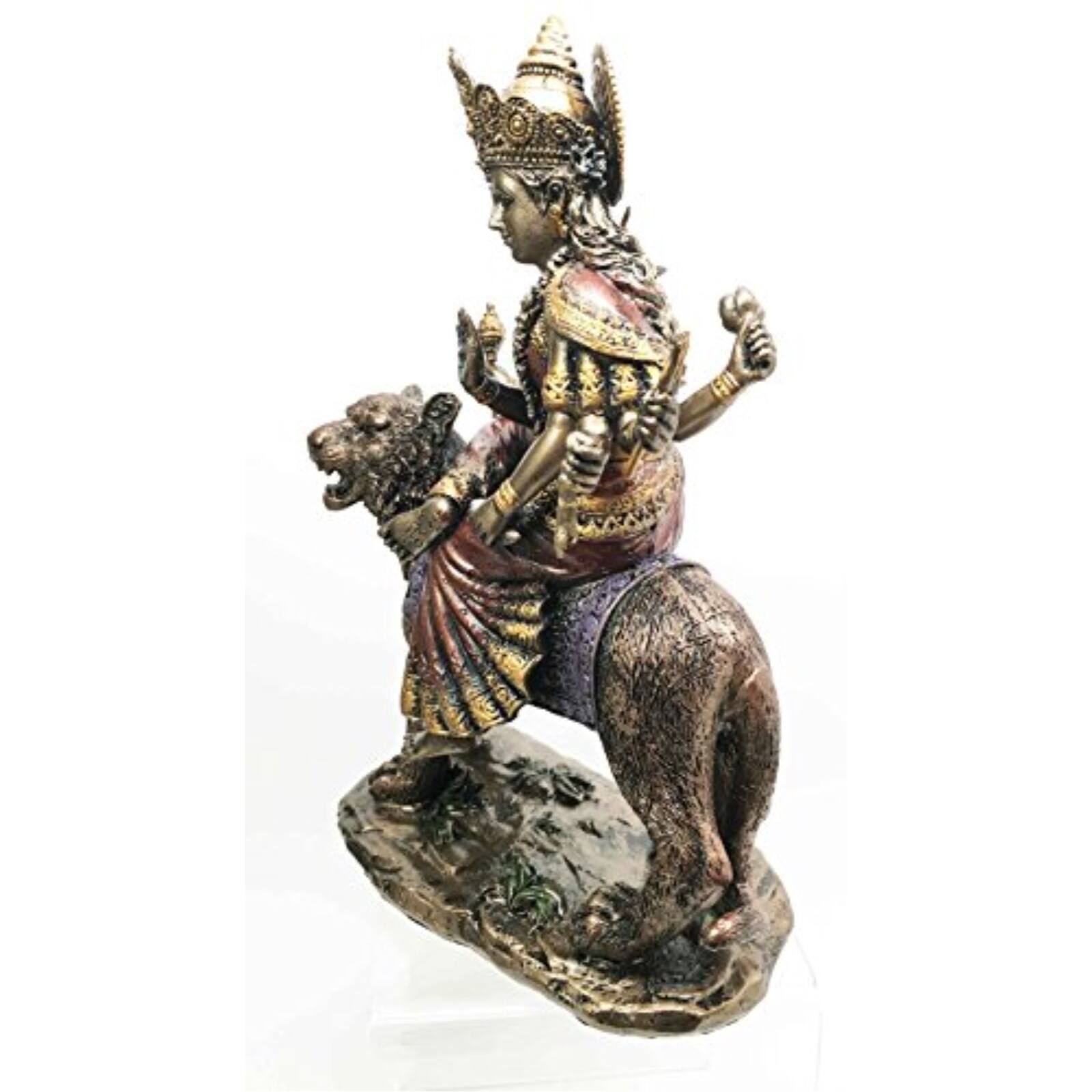 Back. Pacific Trading - Eastern Enlightenment Durga On Tiger Statue Decorative Resin Piece 8.5 inch - Bronze.