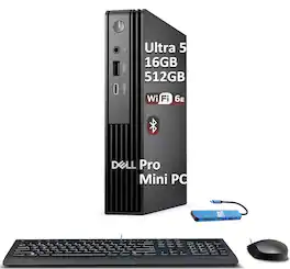 Dell - Pro Micro Desktop - MFF - Intel Core Ultra 5 - 16GB Memory - 512GB SSD - Wi-Fi 6E - Keyboard - Mouse - Windows 11 Pro - IST HUB - Black