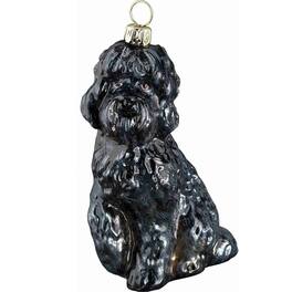 Joy to the World Collectibles - Joy to the World Sitting Labradoodle Dog Polish Glass Christmas Ornament Decoration - Black