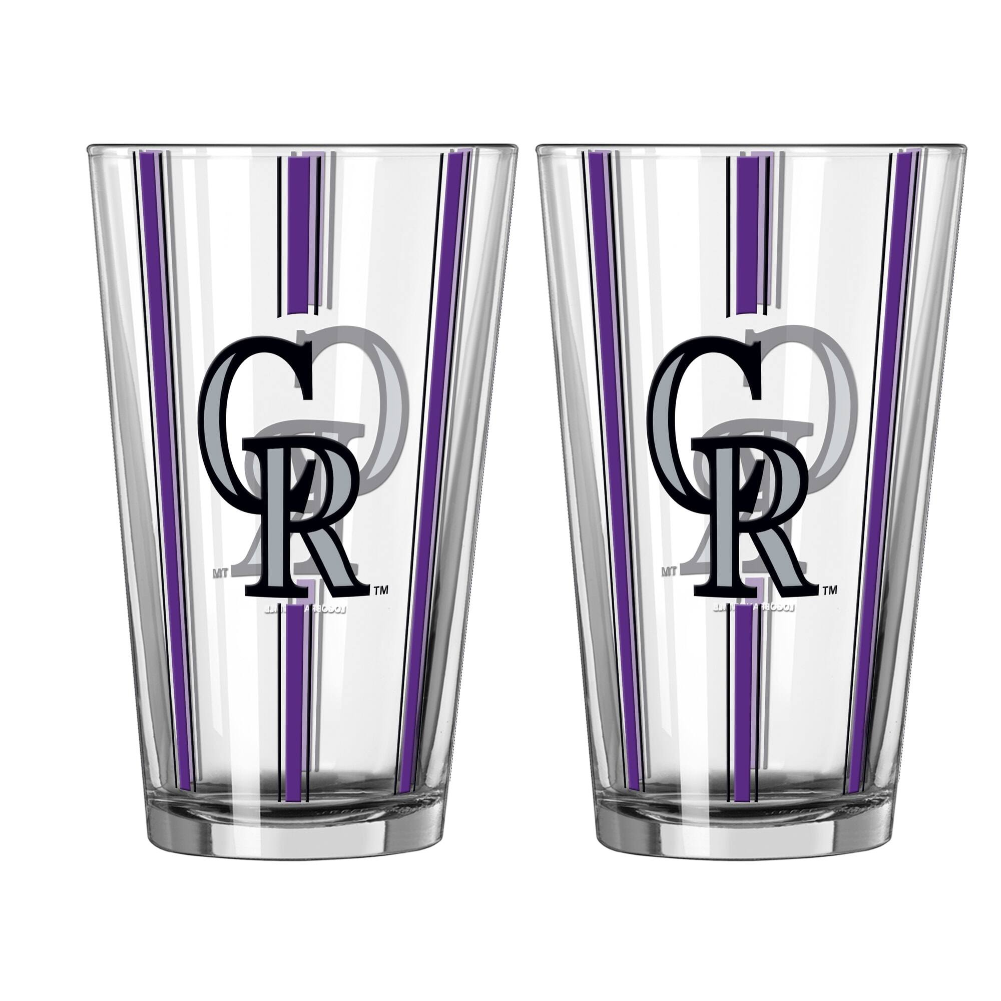 Logo Brands - Colorado Rockies 2-Pack 16oz. Vertical Stripe Stained Pint Glass Set - Multicolor