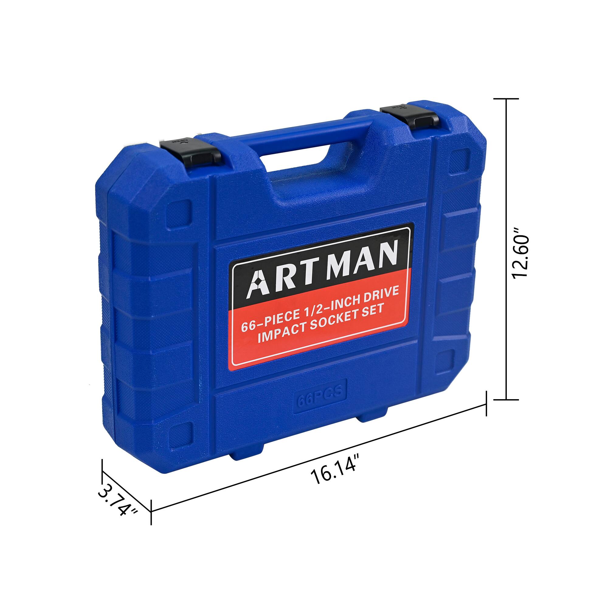 ARTMAN 1/2-INCH DRIVE 66-PIECE IMPACT SOCKET SET  
66PCS  
3.74" x 12.60" x 16.14"