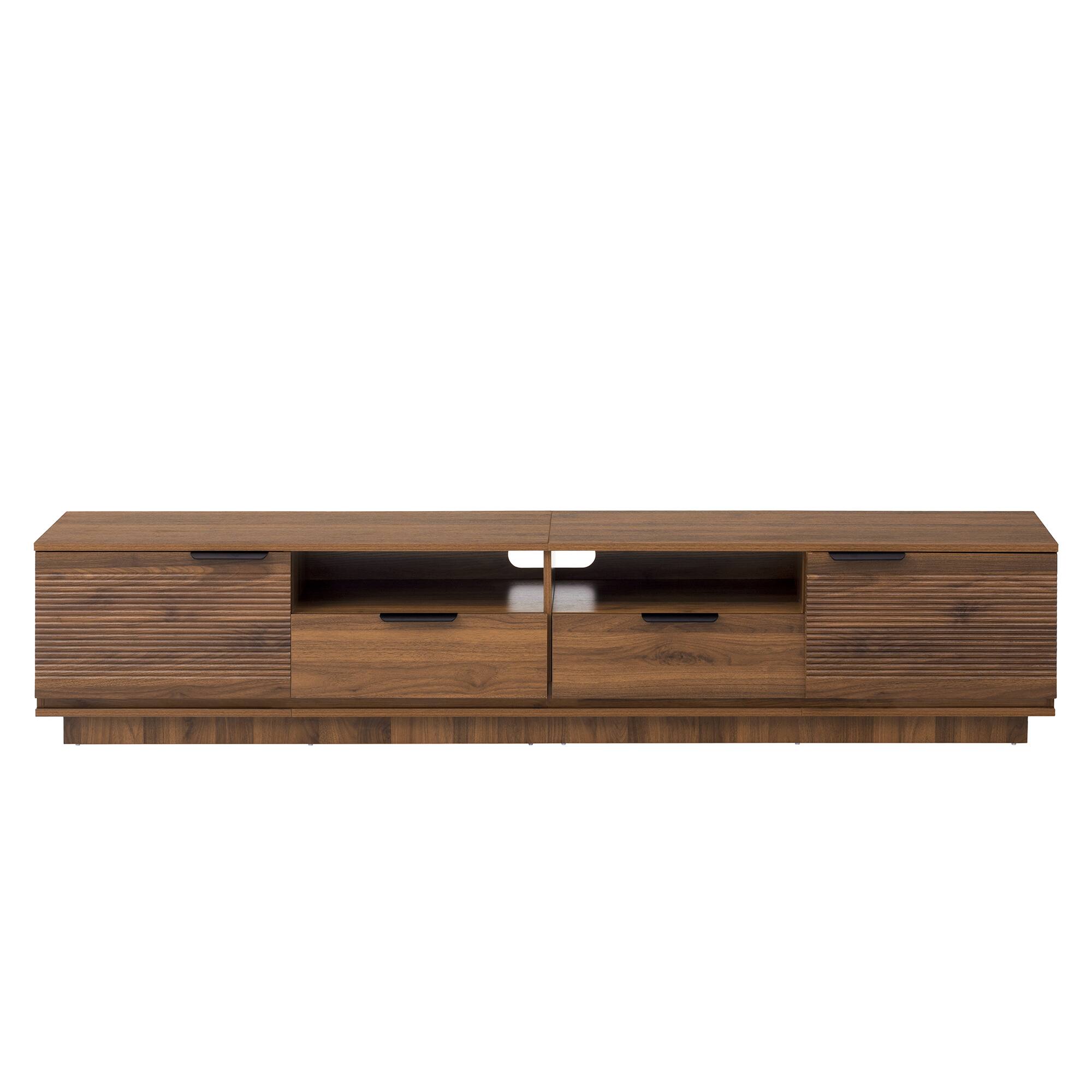 Alt View 4. MERAVOM - Mid-Century Modern Fluted TV Stand for TVs Up to 85", Entertainment Center with Storage Cabinets, 2 Drawers,Open Shelves - Walnut.