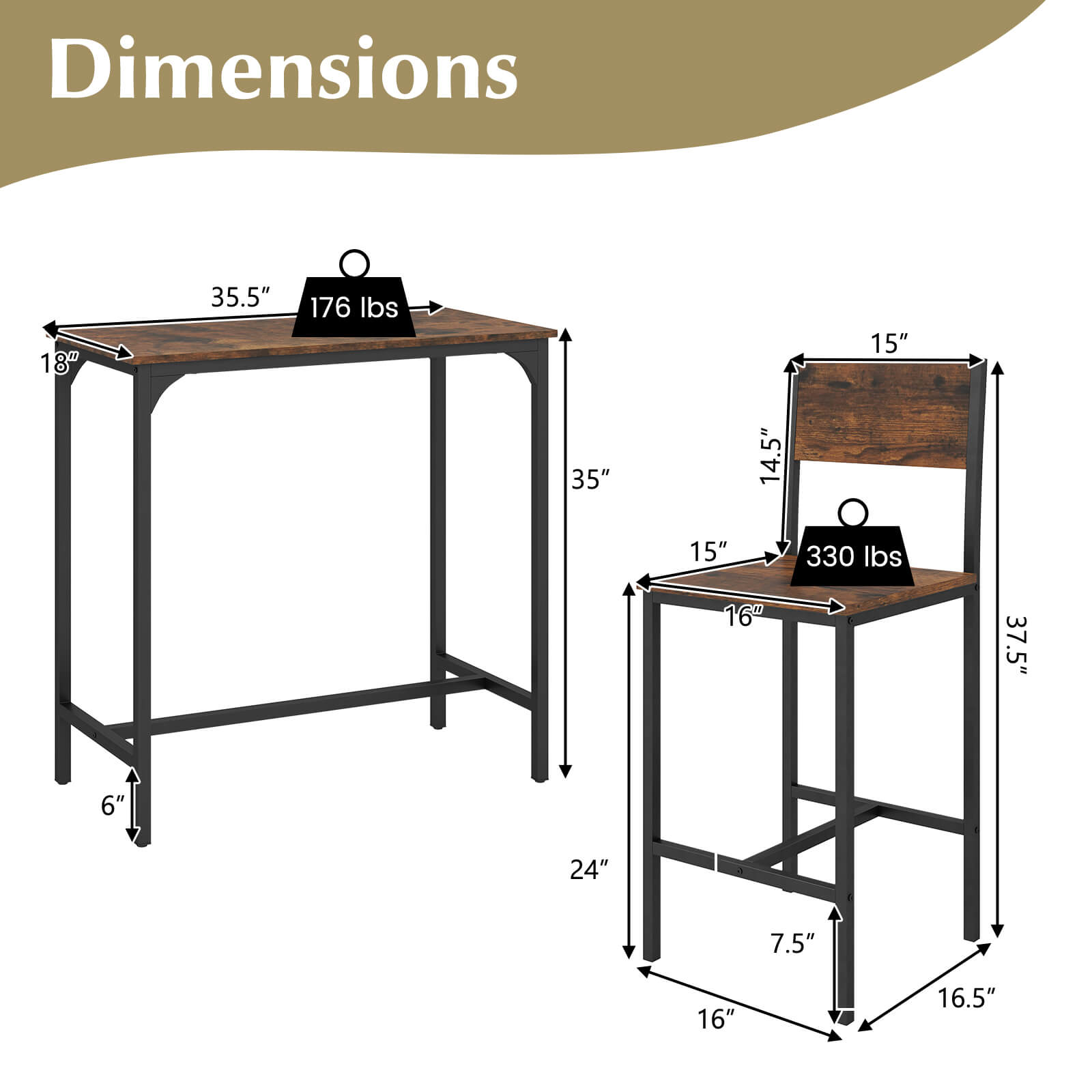 Dimensions

- 18" x 35.5" x 6" (176 lbs)
- 15" x 14.5" x 7.5" (330 lbs)
- 16" x 37.5" x 16.5"