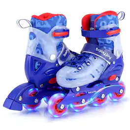 Costway - Kids Inline Skates for Boys Girls, 4-Size Adjustable Illuminating Roller Skates - Blue