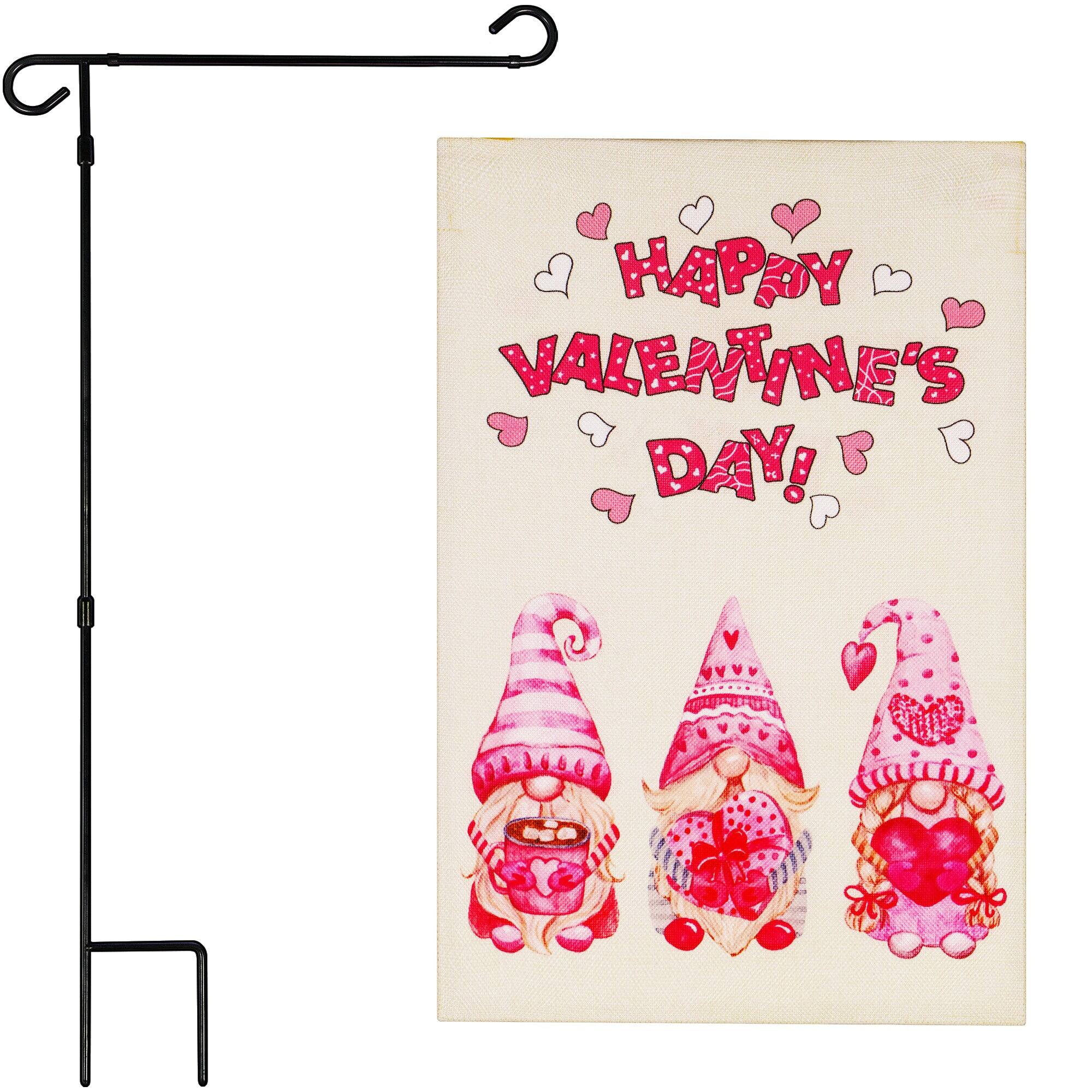 Photos - Other Decoration Ingarden G128 - 36 x 16 in Garden Flag Stand with 12 x 18 Double-Sided Burlap Flag - Valentine's Three Hat Gnomes - Assorted Colors 6 