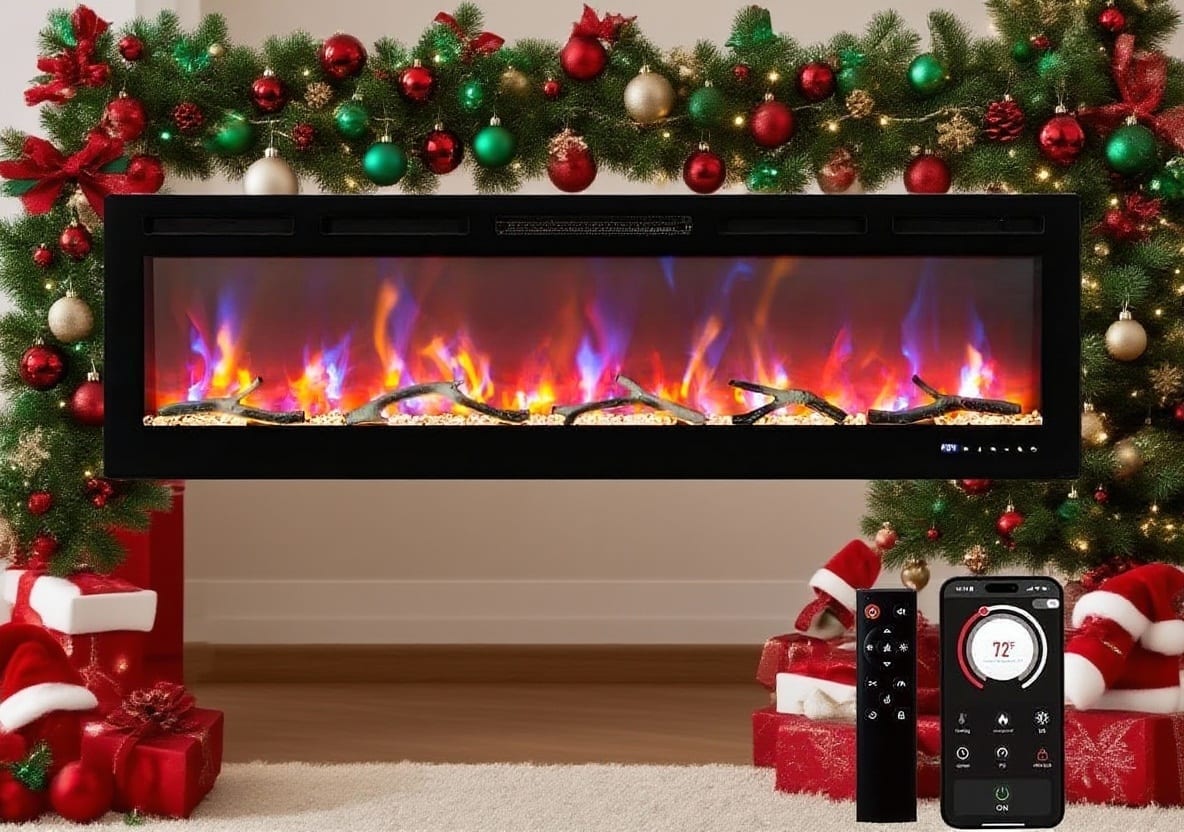 GARVEE - 80" Recessed or Wall Mounted Electric Fireplace, WiFi & Alexa, Led Touch Screen