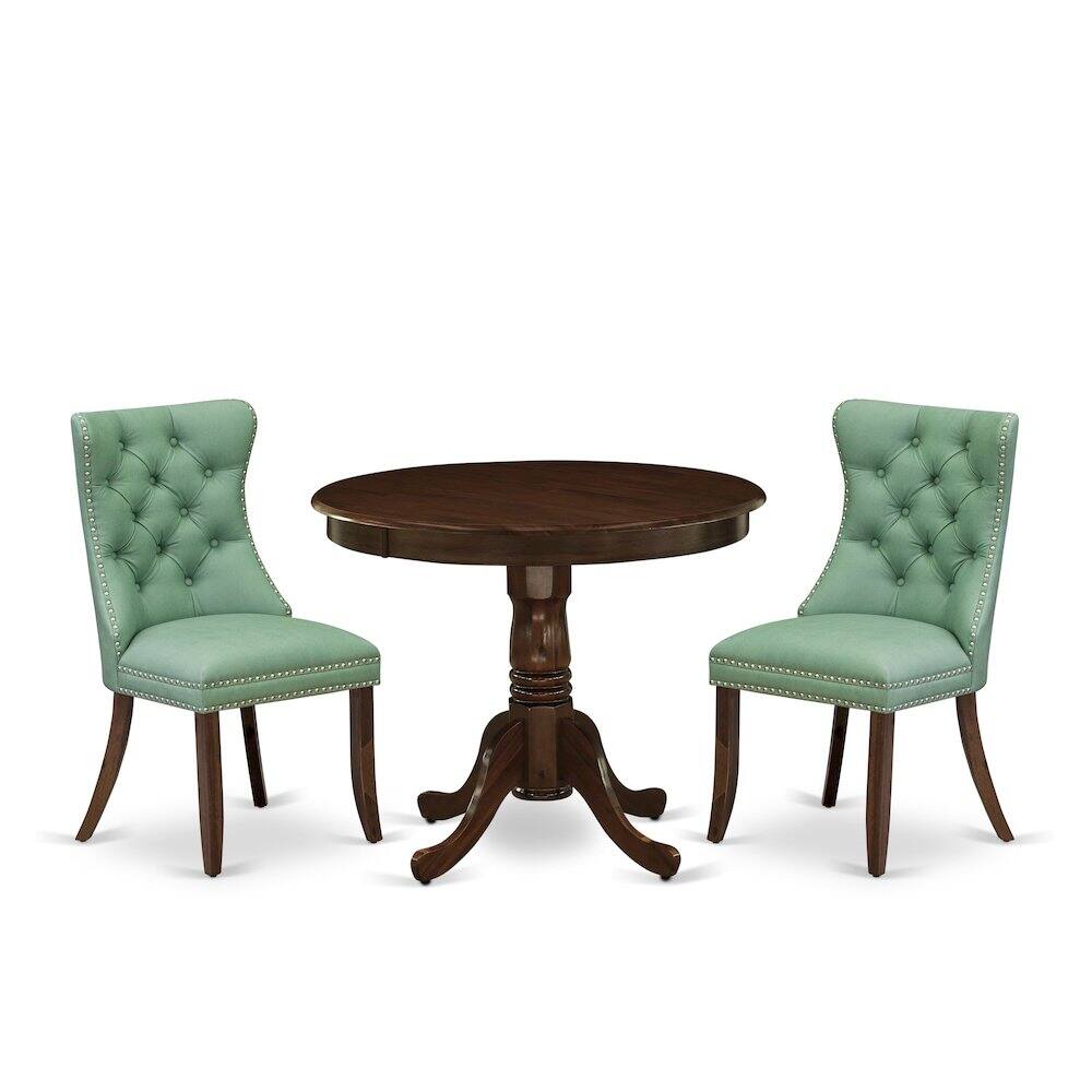 Angle. East West Furniture - 3 Piece Kitchen Table & Chairs Set - Brown.