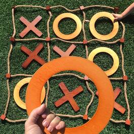 Swooc Games - Premium Giant Wooden Tic Tac Toe Game (All Weather) | 3ft x 3ft | Big Wood X & O Pieces w/ Rope Game Board Tic Tac Toss - Brown
