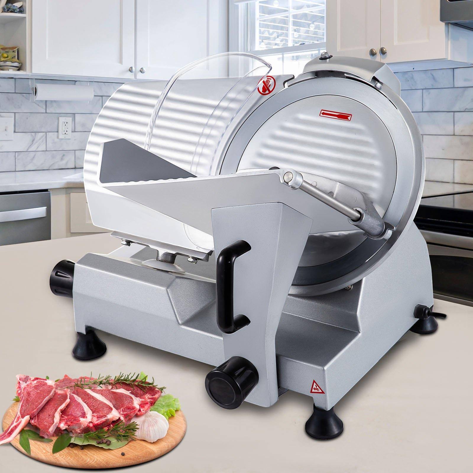Alt View 1. Glintex - Commercial Meat Slicer 320W 12 Inch Carbon Steel Blade 0-0.6 Inch Adjustable Cutters & Slicers for Kitchen.
