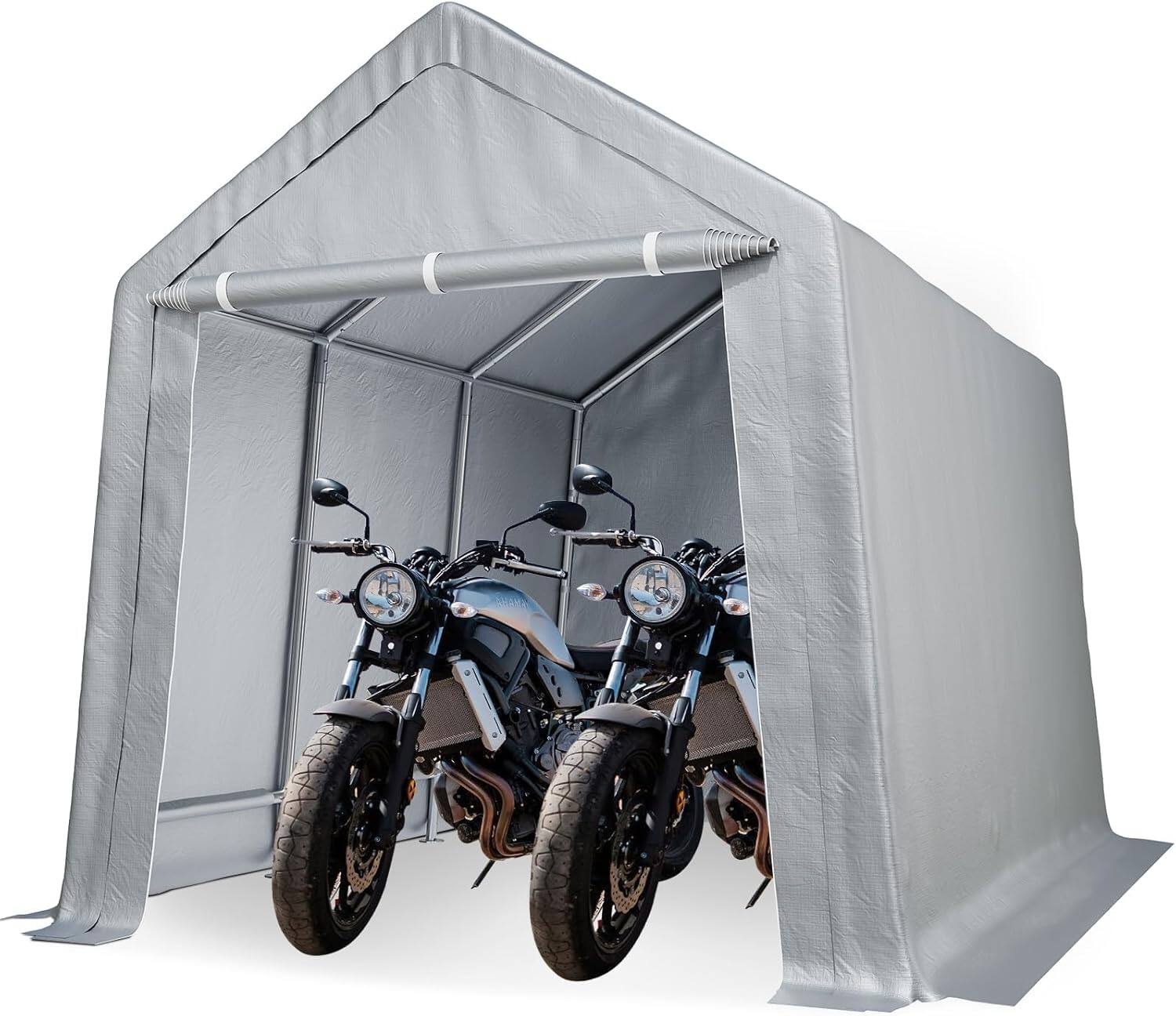 Angle. Acekool - 8'x14' Heavy Duty Outdoor Storage Shed & Carport Canopy with Roll-Up Door, Waterproof, Removable Sidewalls - Grey.
