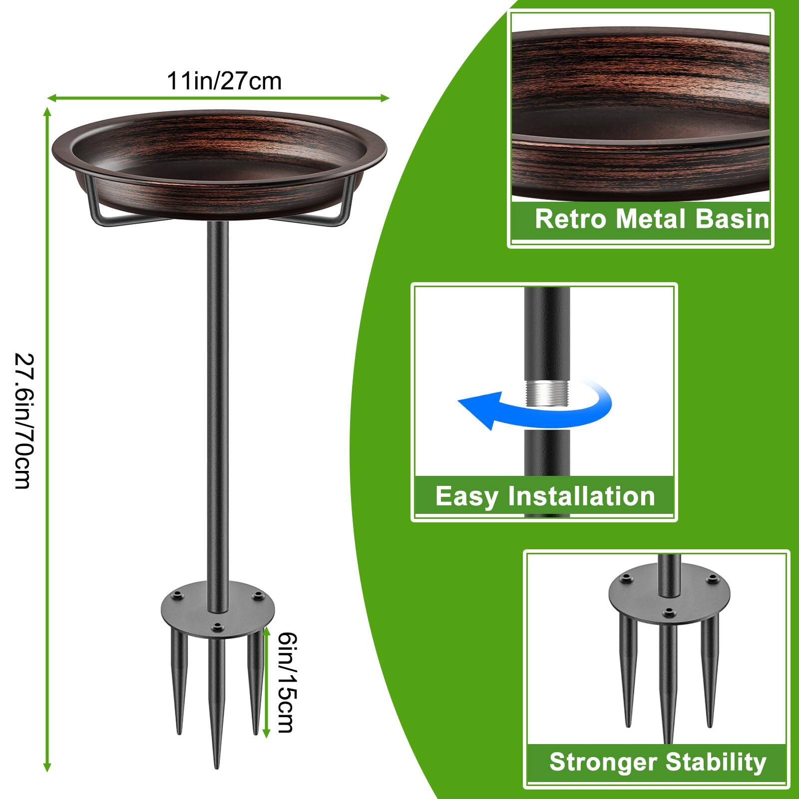 11in/27cm Retro Metal Basin  
27.6in/70cm Easy Installation  
6in/15cm Stronger Stability