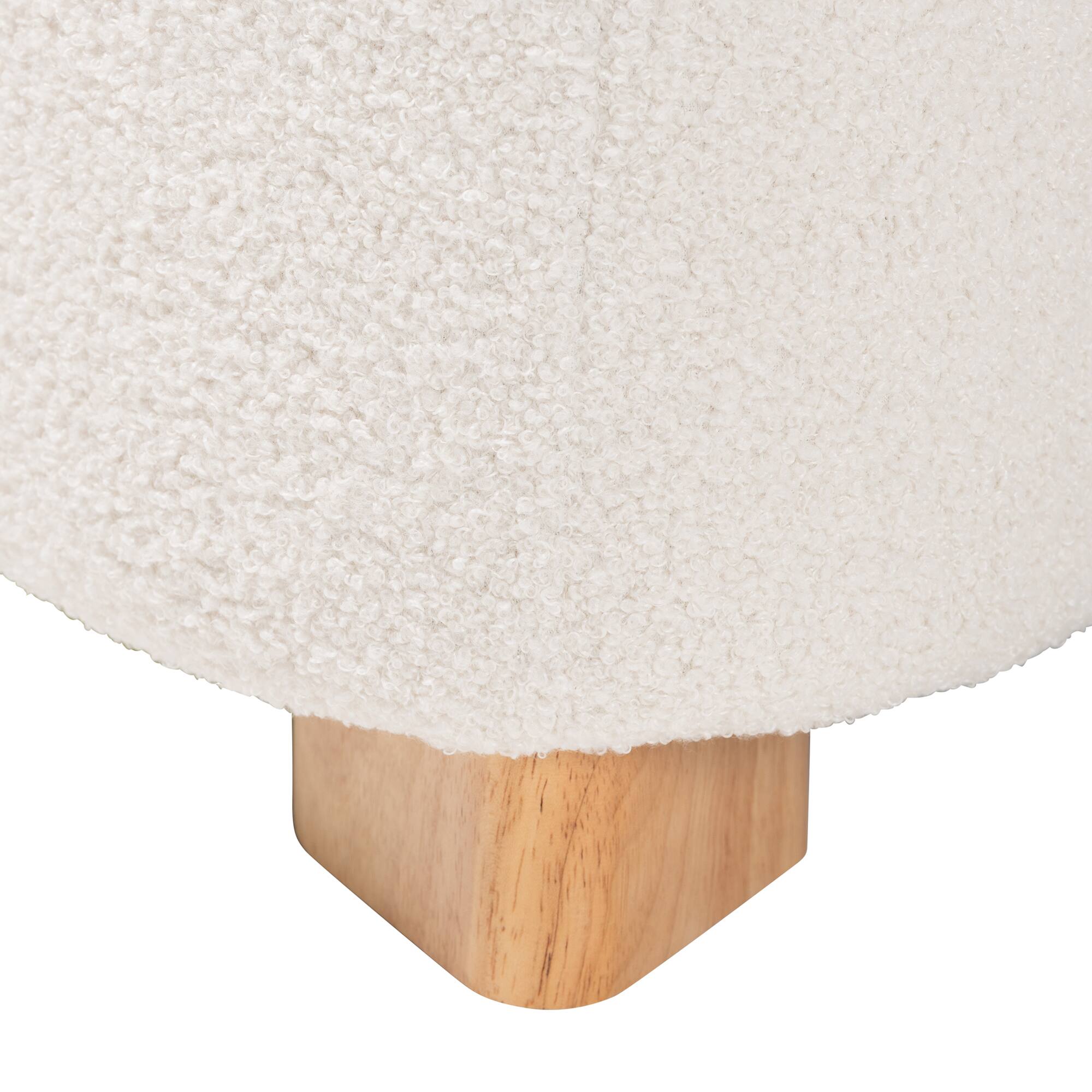 Back. Baxton Studio - Brielle Modern and Contemporary Boucle Upholstered and Natural Brown Finished Wood Ottoman - Ivory.