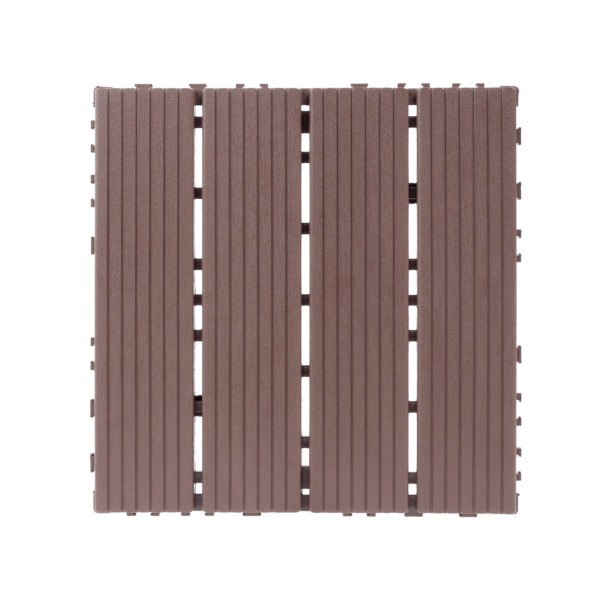 Angle. Loheer - 44-Pack Interlocking 12x12 Inch Waterproof Plastic Deck Tiles - Brown.